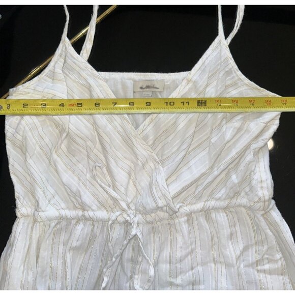 Loft White Dress With Gold & Silver Metallic Lines Drawstring Waist Sleeveless S - Picture 9 of 10